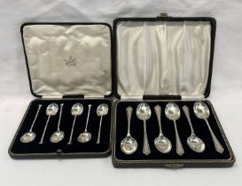 CASED SET OF 6 SILVER TEASPOONS, BIRMINGHAM 1921 & CASED SET 6 SILVER COFFEE SPOONS,