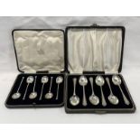 CASED SET OF 6 SILVER TEASPOONS, BIRMINGHAM 1921 & CASED SET 6 SILVER COFFEE SPOONS,