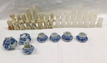 VARIOUS HARDSTONE CHESS MEN & BLUE & WHITE 19TH CENTURY PORCELAIN DOLLS TEASET