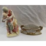 ROYAL DUX OBLONG TABLE CENTRE DECORATED WITH GROUSE - 36CM LONG & ROYAL DUX FIGURE GROUP OF MOTHER