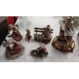 6 NAPLES PORCELAIN FIGURE GROUPS INCLUDING A YOUNG ARTIST, OLD MAN DARNING A SOCK,