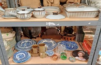 DENBY POTTERY DINNER SERVICE, SELECTION BLUE & WHITE PLATES,