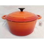 BURNT ORANGE LE CREUSET STYLE LIDDED CASSEROLE DISH,