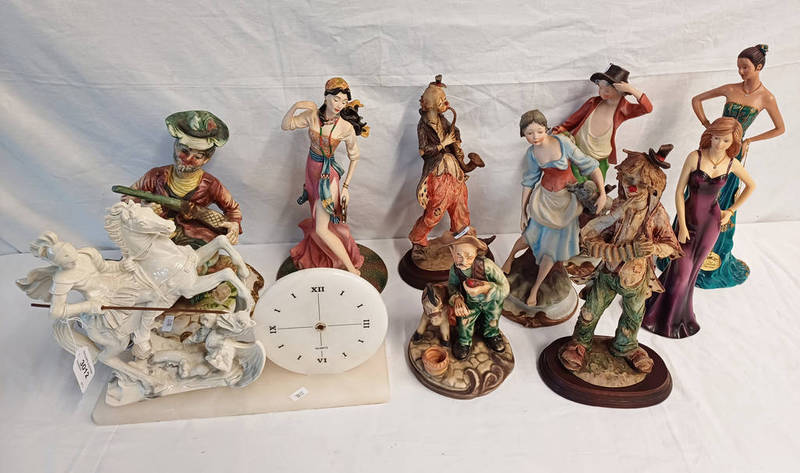 SAINT GEORGE ON HORSEBACK PORCELAIN & HARDSTONE CLOCK,