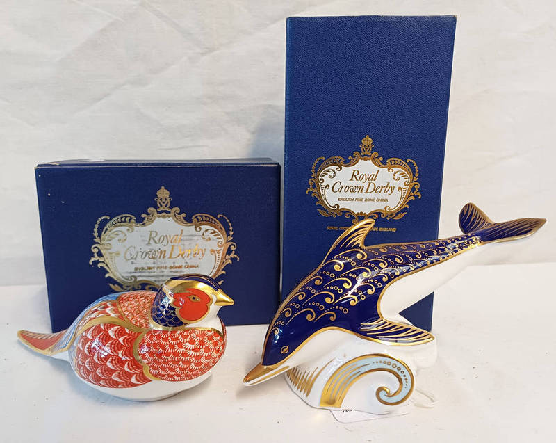 ROYAL CROWN DERBY IMARI PATTERN PHEASANT PAPERWEIGHT, BOXED,