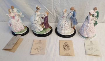 4 ROYAL WORCESTER FIGURES TO INCLUDE THE FLIRTATION, THE PROPOSAL, THE BETROTHAL & THE TRYST,