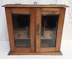 OAK SMOKER CABINET WITH 2 GLAZED PANEL DOORS OPENING TO FITTED INTERIOR,