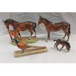 BESWICK PHEASANT, BESWICK HORSE & FOAL GROUP,