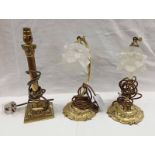 2 BRASS TABLE LAMPS & CORINTHIAN PILLAR LAMP