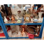 SELECTION MANTLE CLOCKS, ART POTTERY & PORCELAIN, SELECTION CRYSTAL & CUT GLASS, COPPER WARE,