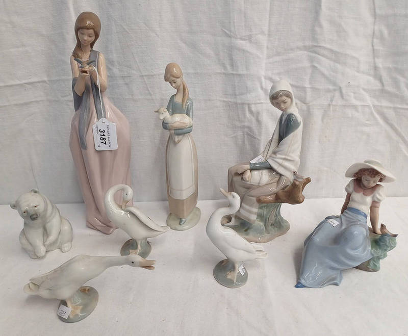 6 LLADRO FIGURES TO INCLUDE LADY WITH GOAT, POLAR BEAR, DUCKS,