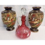 PAIR OF ORIENTAL VASES WITH FIGURAL DECORATION AND 4 CHARACTER MARKS TO BASE, 25.