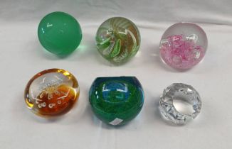 6 CAITHNESS GLASS & OTHER PAPERWEIGHTS Condition Report: Pink one has a large bruise