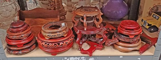 SELECTION VARIOUS ORIENTAL HARDWOOD STANDS ON ONE SHELF