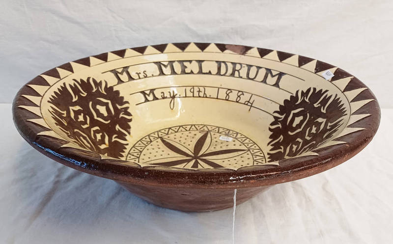 19TH CENTURY DRYLEYS POTTERY BOWL - MRS MELDRUM 1884,