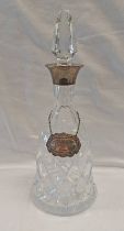 SILVER MOUNTED CUT GLASS BELL SHAPED DECANTER,