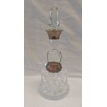 SILVER MOUNTED CUT GLASS BELL SHAPED DECANTER,
