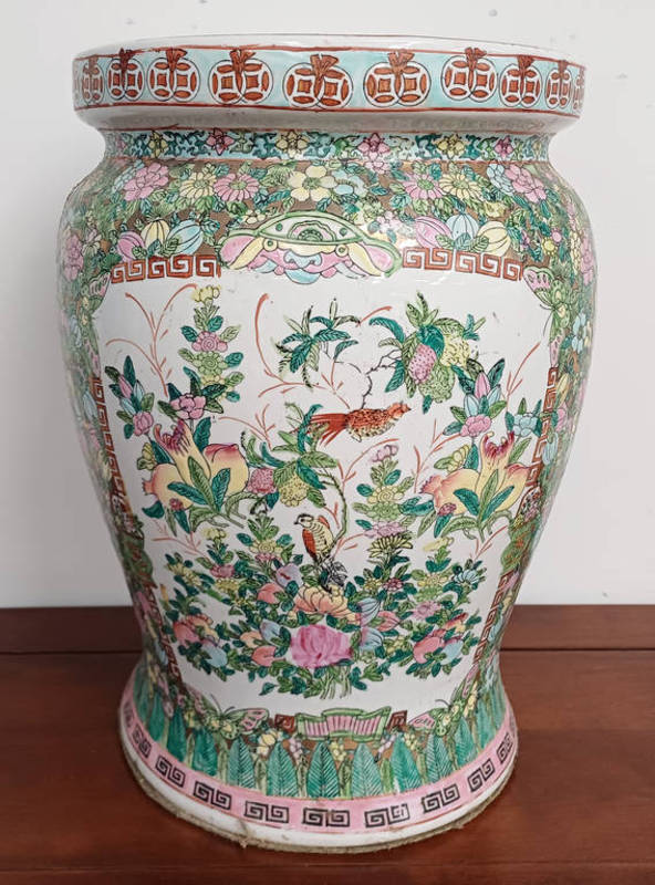 ORIENTAL GARDEN STOOL WITH NATURE SCENE DECORATION,