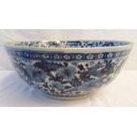 CHINESE BLUE AND WHITE PORCELAIN BOWL WITH DRAGON DECORATION,