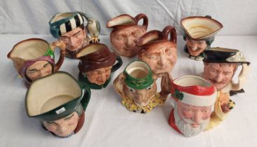 10 LARGE ROYAL DOULTON CHARACTER JUGS TO INCLUDE THE MARCH HARE, THE FALCONER, SANTA CLAUS,