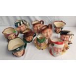 10 LARGE ROYAL DOULTON CHARACTER JUGS TO INCLUDE THE MARCH HARE, THE FALCONER, SANTA CLAUS,