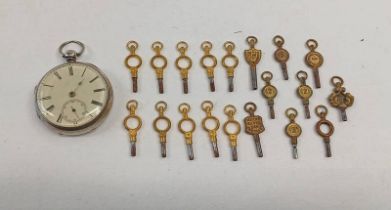 SILVER OPENFACE POCKETWATCH & LARGE SELECTION OF VARIOUS POCKETWATCH KEYS