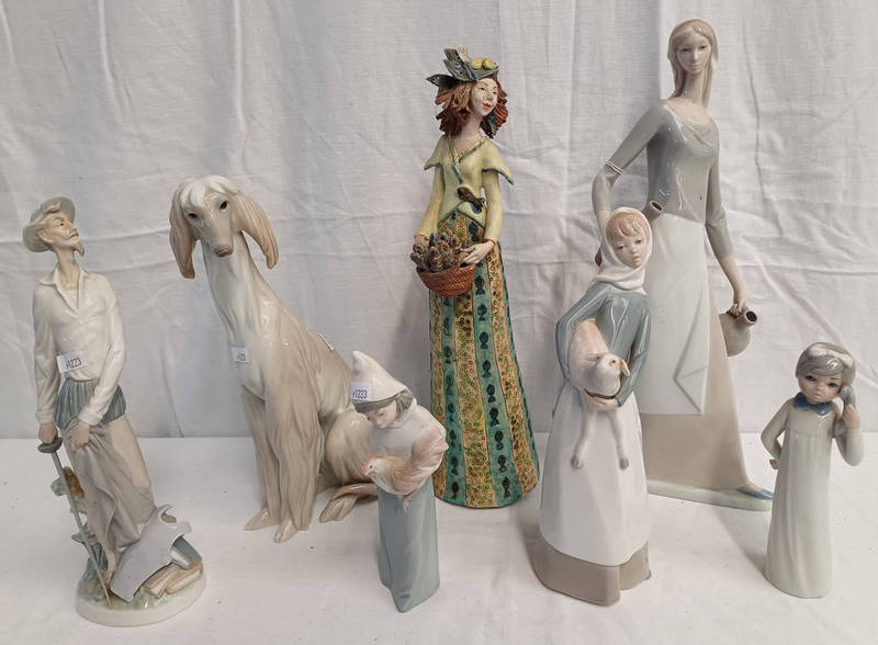 4 LLADRO FIGURES TO INCLUDE AFGHAN HOUND, LADY WITH GOAT,