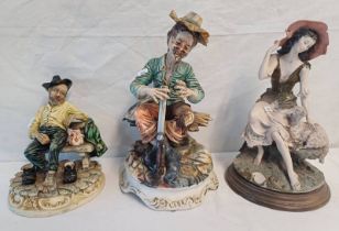 MONTE CRISTO FIGURE OF A MAN ON BENCH & 2 OTHER ITALIAN PORCELAIN FIGURES,