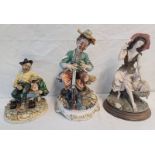 MONTE CRISTO FIGURE OF A MAN ON BENCH & 2 OTHER ITALIAN PORCELAIN FIGURES,