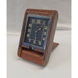 ART DECO CHROME LECOULTRE DUWARD EIGHT DAYS TRAVEL CLOCK WITH BLACK RADIUM DIAL & LEATHER CASE - 10.