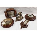 MAHOGANY CASED ANEROID BAROMETER, OAK MANTLE CLOCK, CIRCULAR ANEROID BAROMETER,