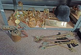 BRASS BURNERS BLOW LAMP, BRASS LETTER BOX, WALL LIGHTS, TRIVET,