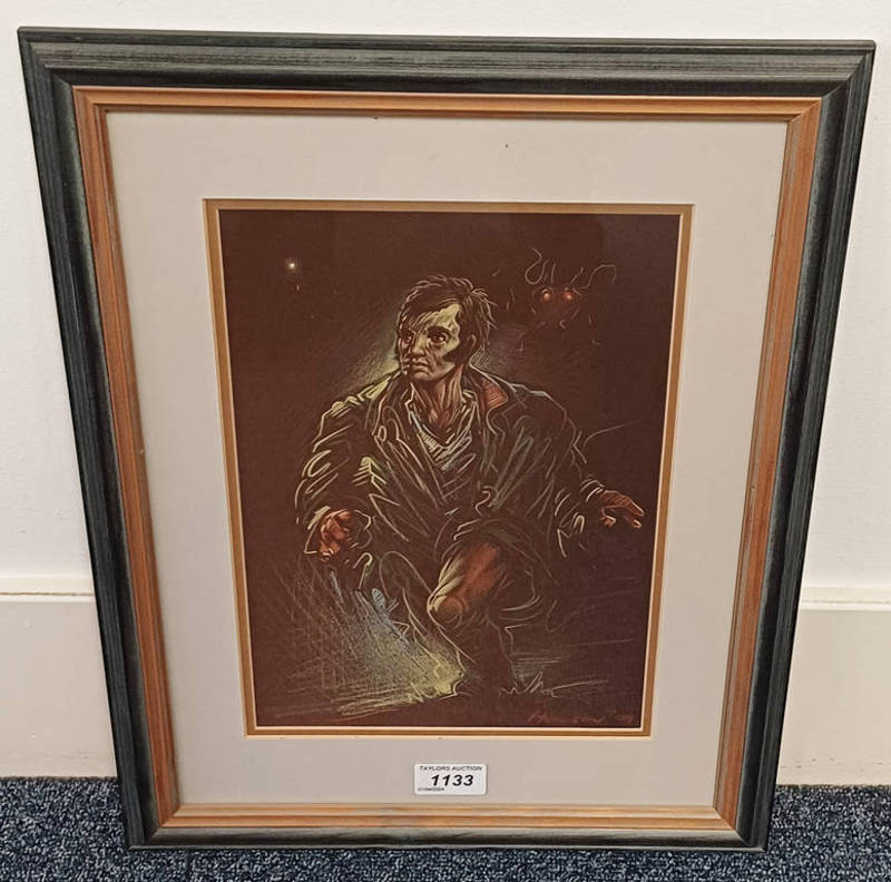 PETER HOWSON - (ARR) ROBBIE BURNS SIGNED FRAMED COLOURED DRAWING 29 X 20 CM Condition