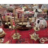 PAIR OF LATE 19TH OR EARLY 20TH CENTURY GILT BRASS 5-BRANCH TABLE LAMPS,