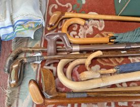SELECTION OF VARIOUS WALKING STICKS ETC TO INCLUDE 2 SUNDAY STICKS,