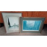 2 FRAMED L S LOWRY PRINTS, QUEUES OF PEOPLE, 40/550 WITH BLIND STAMP, 33 X 49 CM,