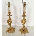 PAIR OF LATE 19TH OR EARLY 20TH CENTURY GILT METAL TABLE LAMPS,