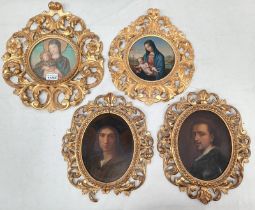 4 REPRODUCTION GILT FRAMED PORTRAITS AFTER RAPHAELS CARLOS DEL SANTS,