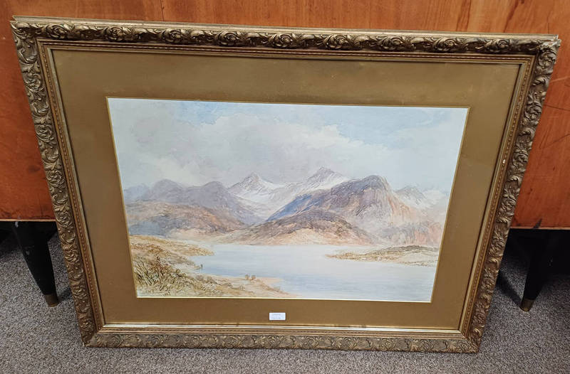 HENRY HARRIS LINES MOUNTAIN SCENE SIGNED & DATED 1887 GILT FRAMED WATERCOLOUR 46 X 68 CM