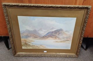 HENRY HARRIS LINES MOUNTAIN SCENE SIGNED & DATED 1887 GILT FRAMED WATERCOLOUR 46 X 68 CM