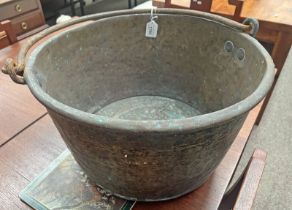 LARGE BRASS POT WITH IRON HANDLE,