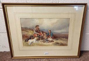 J HARDY HIGHLAND SCENE WITH DOGS SIGNED GILT FRAMED WATERCOLOUR 27 X 41 CM Condition