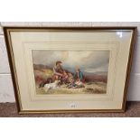J HARDY HIGHLAND SCENE WITH DOGS SIGNED GILT FRAMED WATERCOLOUR 27 X 41 CM Condition