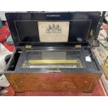 19TH CENTURY INLAID WALNUT CASED MUSICAL BOX, 8 AIRS WITH INTERIOR LABEL,