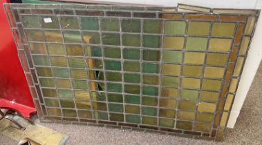 LEADED GLASS PANEL WITH COLOURED GLASS INSERTS,