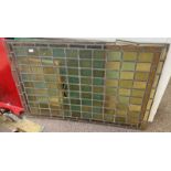 LEADED GLASS PANEL WITH COLOURED GLASS INSERTS,