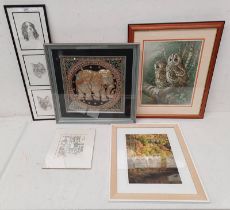 JAN FISHER, IN THE KITCHEN, SIGNED, FRAMED WATERCOLOUR & INK, RAYMOND WATSON, TAWNY OWLS,