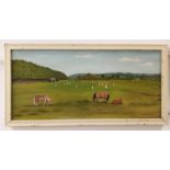 RG TILLEN 'CRICKET MATCH AT WOODGREEN' SIGNED FRAMED OIL ON BOARD 40CM X 87 CM