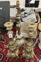 PAIR OF BRASS CANDLESTICKS, 39CM EACH,