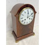 INLAID MAHOGANY MANTLE CLOCK WITH WHITE ENAMEL DIAL, WORKS BY WBK & FILS PARIS,